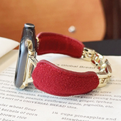 壳里斯iwatch表带S10显白毛呢皮革新年金属手镯S11小众s9适用SE3苹果Applewatch手表高级Ultra女款 S8链条红色