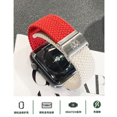 壳里斯iwatch表带S10编织尼龙弹力新年龙年拼色S8小众新款 s9适用SE苹果Applewatch手表高级感S7男女Ultra秋冬