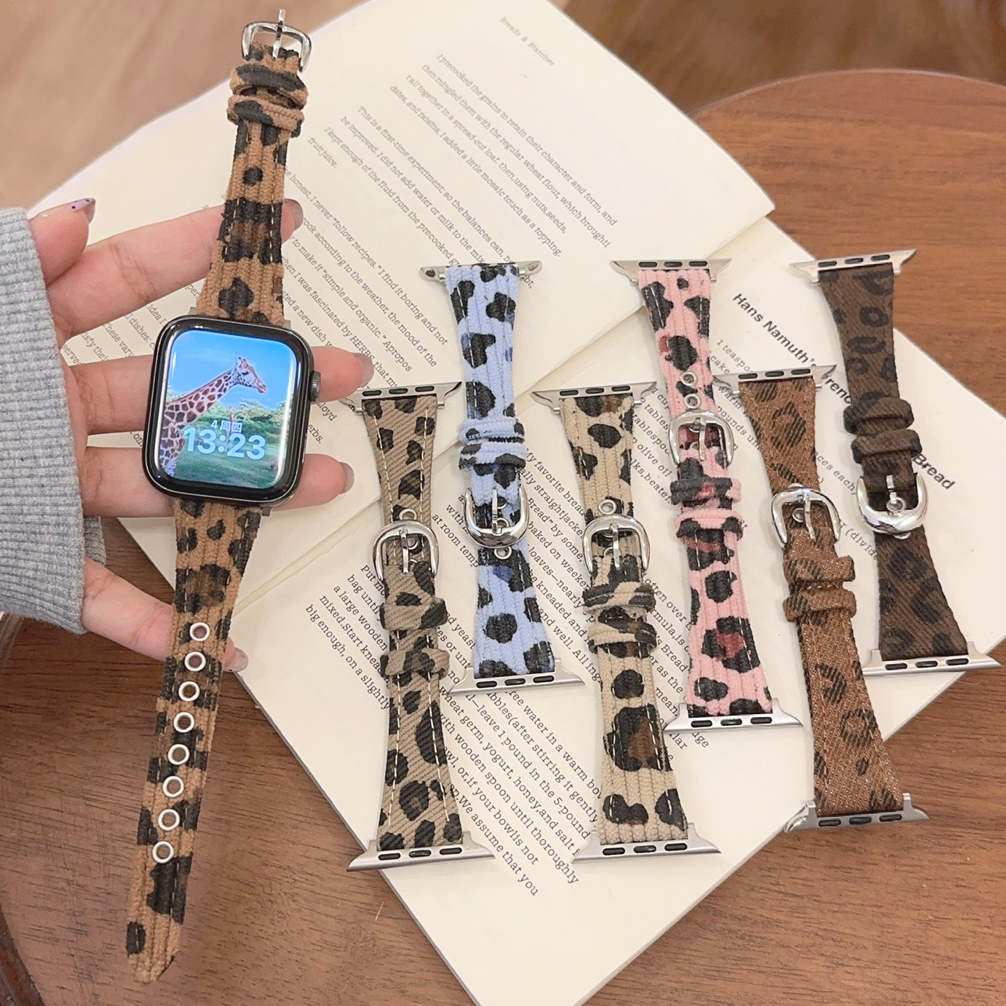 壳里斯iwatch表带S10豹纹灯芯绒皮革牛仔小蛮腰S11小众新款适用SE3苹果Applewatch手表高级感女款Ultra秋冬S9