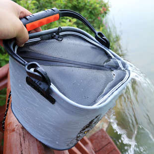 钓鱼打水桶加厚折叠带绳提手桶小号便携式EVA硬底耐磨活鱼桶渔具