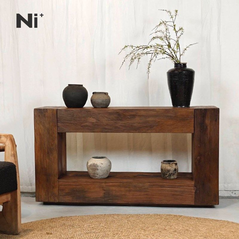Ni+尼家侘寂风玄关柜案台中古复古民宿壁炉装饰柜靠墙实木边柜子