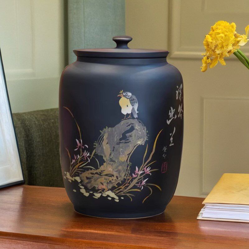 云南建水紫陶茶叶罐普洱茶存茶密封罐家用陶瓷大号茶缸米水缸复古