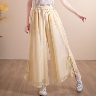 夏宽松飘逸阔腿裙裤 中国风仙女双层仙女脚口系带蝴蝶结休闲阔腿裤