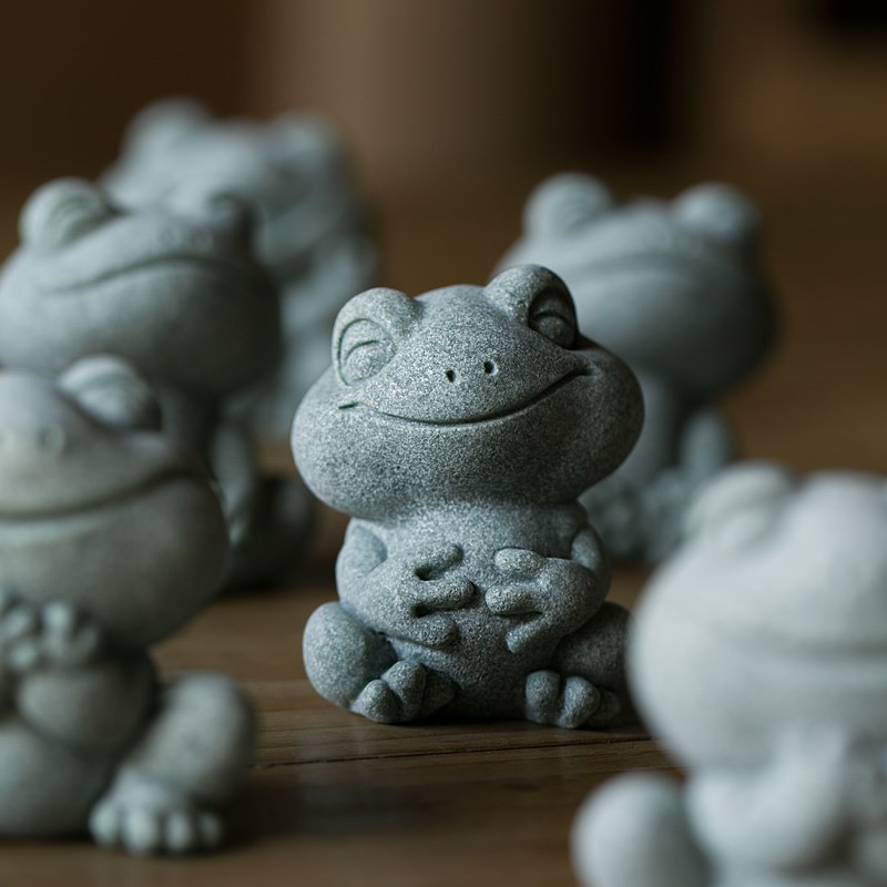 青砂石青蛙系小摆件 国潮鱼缸盆栽园艺造景 创意桌面茶宠装饰品