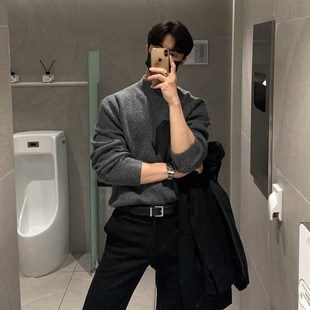 保暖针织衫 半高领毛衣男冬季 内搭秋冬款 中领男士 套头立领潮 打底衫