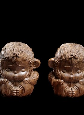 天然金丝楠实木雕刻蠢萌可爱小悟空汽车挂件包包装饰品手把件摆件