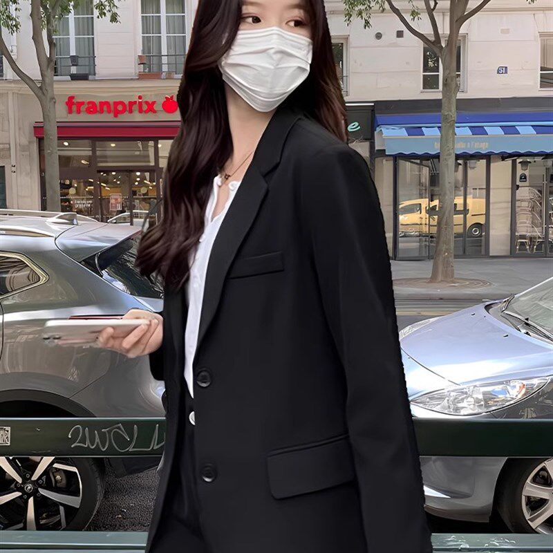 春装免烫宽松正装女套装大学生面试西装职业工作西服黑色气质外套