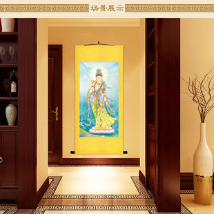 东方三圣画像 药师佛如来日光月光菩萨佛像画 佛陀卷轴挂画装饰画