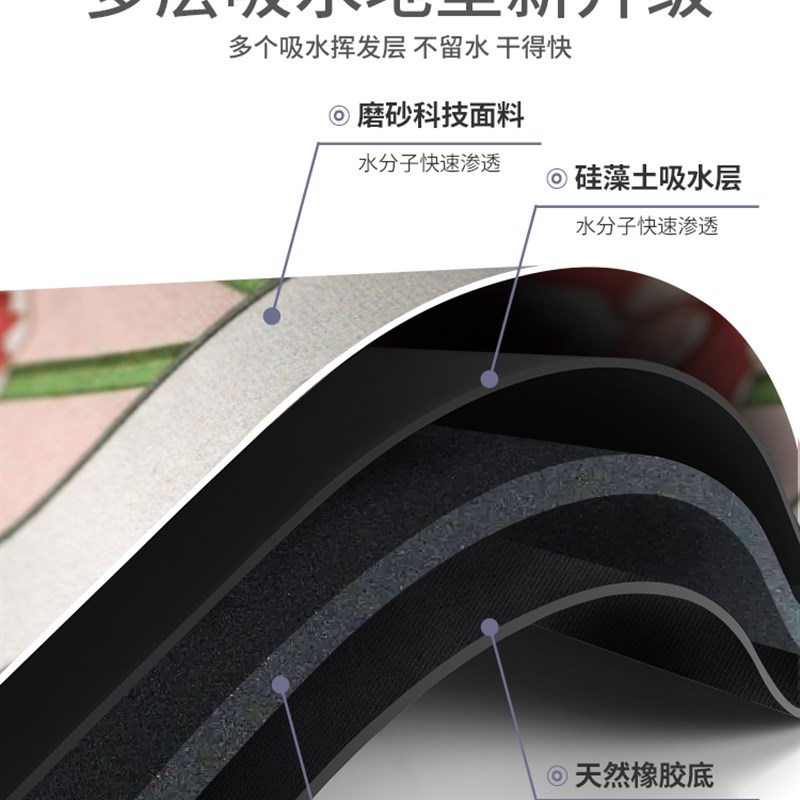 硅藻泥软垫浴室卫生间吸门口水脚垫防滑地垫洗手间厕所小地毯家用