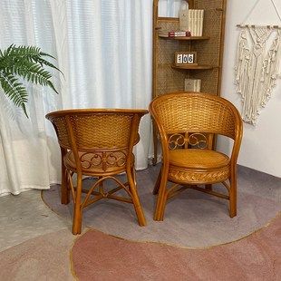 藤木年华家用棋牌靠背藤椅天然真藤阳台简约休闲椅三件套茶桌椅子