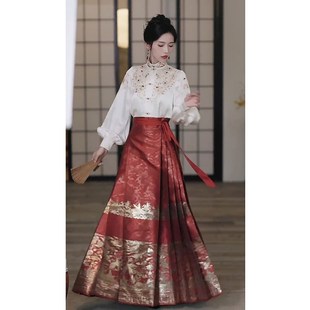 新中式国风马面裙套装女秋冬高级感气质长袖敬酒服半身裙子两件套