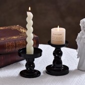 轻奢复古黑色罗马柱玻璃烛台家用餐桌氛围感装 饰摆件蜡烛香薰台座