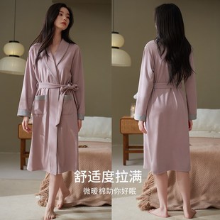 轩靓睡袍女士春秋季秋款纯棉浴袍长袖2024新款全棉睡衣大码家居服