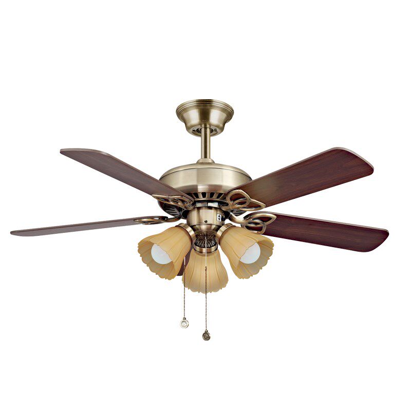 古铜色静音吊扇灯欧式木叶电扇灯小卧室餐厅风扇灯轻奢复古吊灯扇