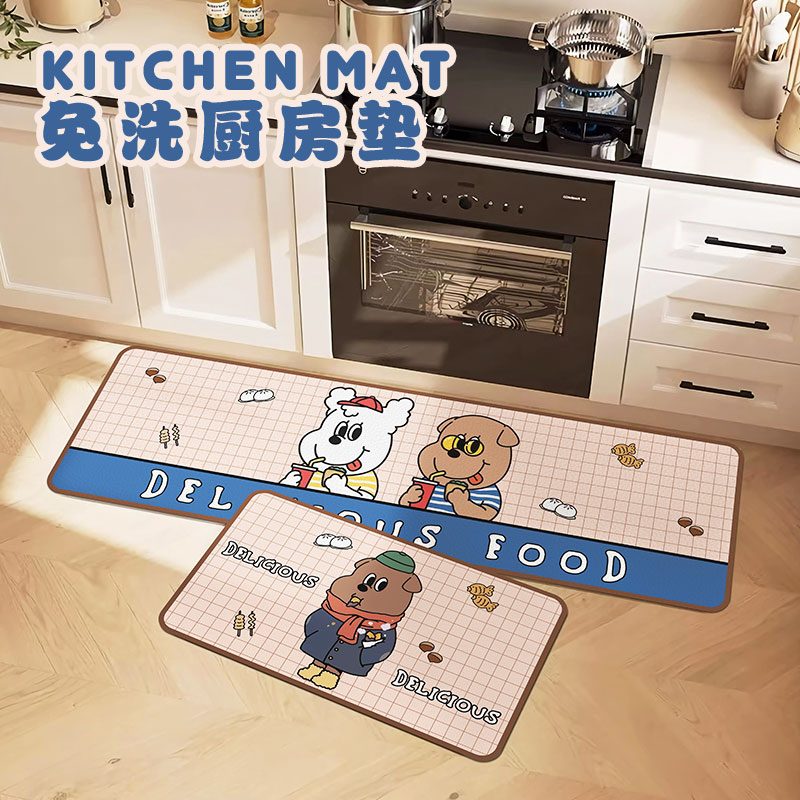 卡通狗狗厨房地垫防水防油可擦免洗防滑脚垫子可裁剪防污长条地垫