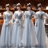 夏季 大码 伴娘服2021新款 仙气质胖mm200斤显瘦灰色学生毕业照礼服