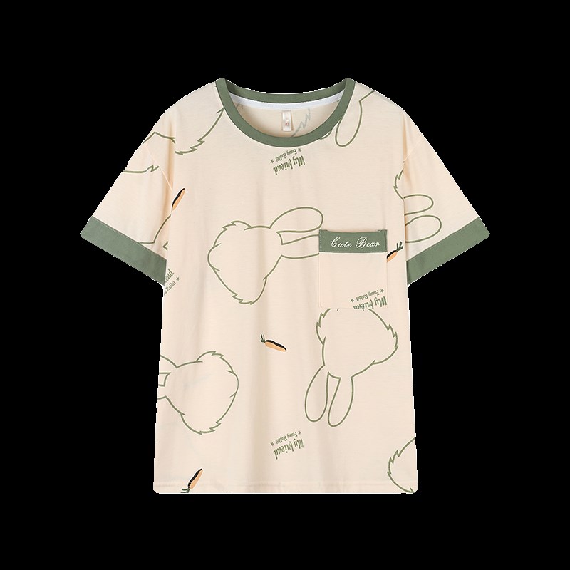 中年妈妈夏季单件上衣纯棉圆领套头短袖家居服夏天休闲薄款睡衣女