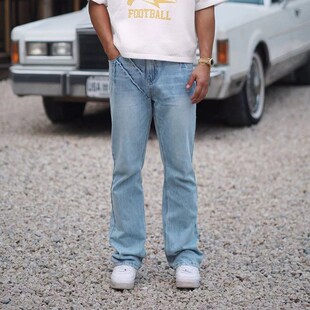 OOTC 街头休闲水洗做旧牛仔裤 长裤 直筒 水洗复古宽松直筒美式