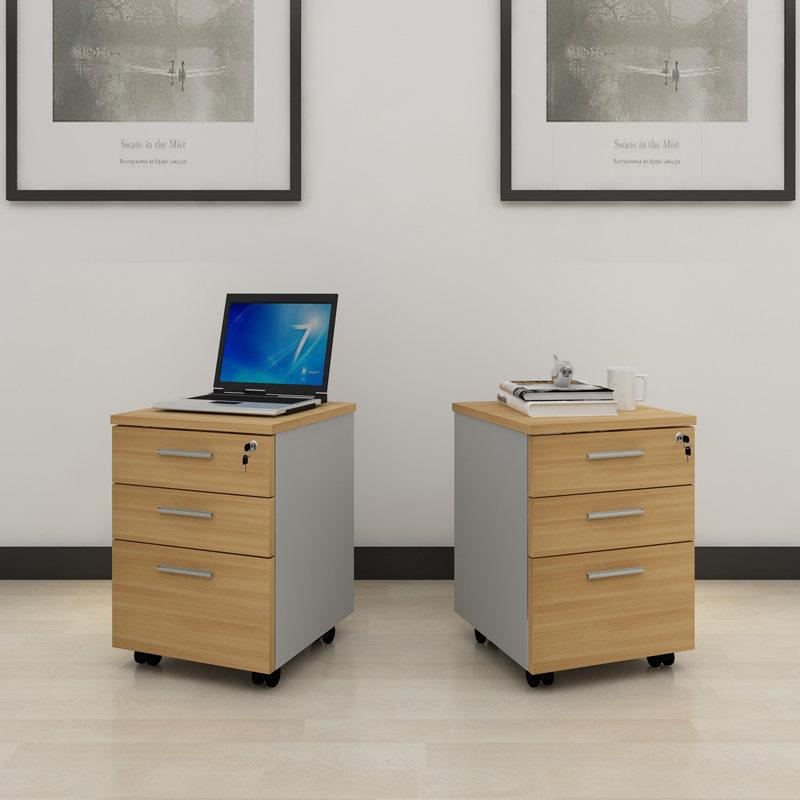 办公文件柜桌下抽屉储物矮柜木质可移动小型活动柜子带锁的桌边柜