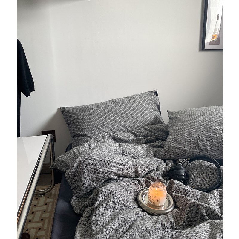 十四行诗/中古复古纯棉水洗棉床上四件套 北欧简约床单被套床笠款