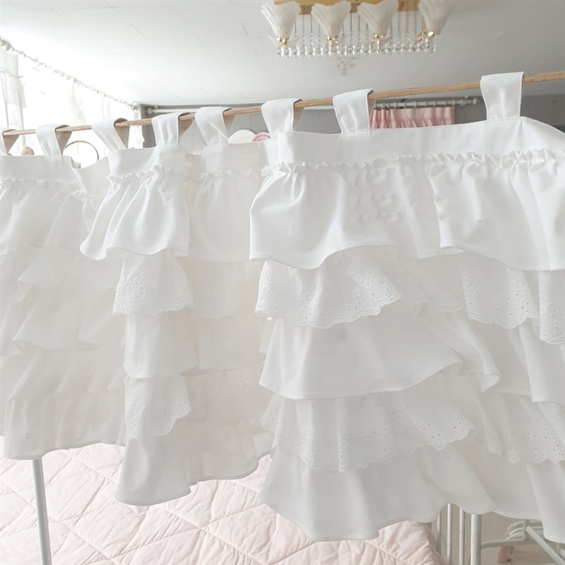 韩式厨房纯棉短帘蕾丝半帘门帘纱帘窗帘遮挡帘窗户魔术贴免打孔