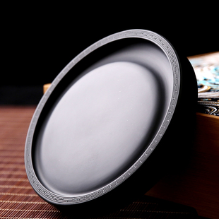 高档手工老坑歙砚台天然原石磨墨条书法专用圆形砚台黑龙尾