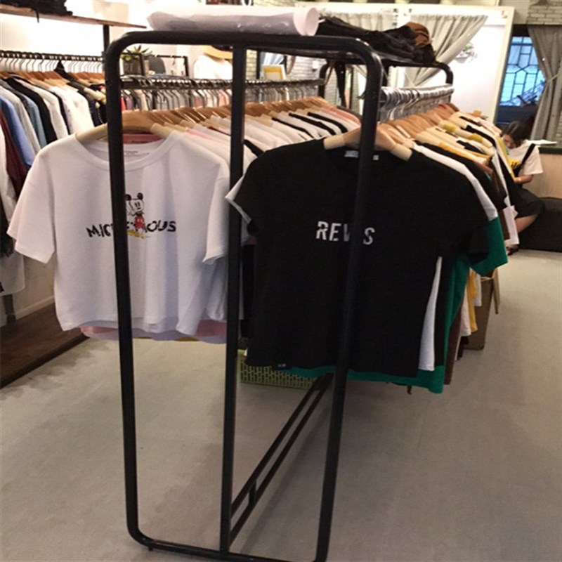 服装店双杠中岛架铁艺落地双排服装展示架侧挂男女货架双面挂衣服