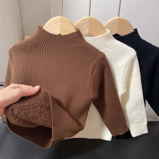 一体绒女童半高领毛衣打底衫儿童紧身弹力衫新款秋冬季婴儿童装男