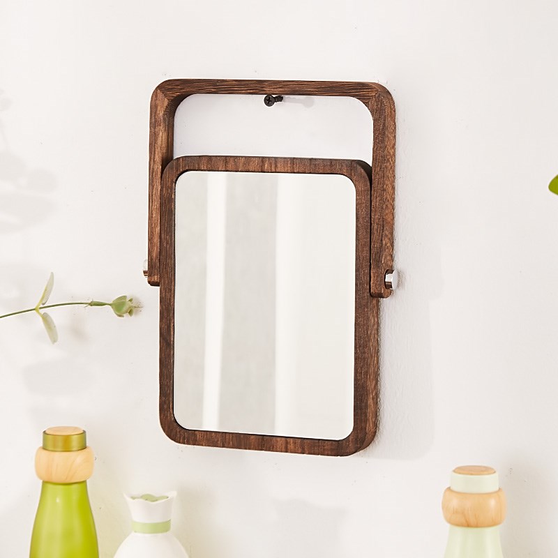 实木桌面化妆镜折叠小型便携镜子学生宿舍梳妆镜木质梳妆台小镜子