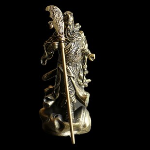 实心铜关公办公桌面小摆件纯黄铜关羽铜像仿古微雕古玩铜器铜雕像