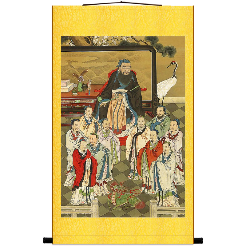 孔子弟子人物画像  孔门十哲图 儒家复古书房装饰画 绢布卷轴挂画