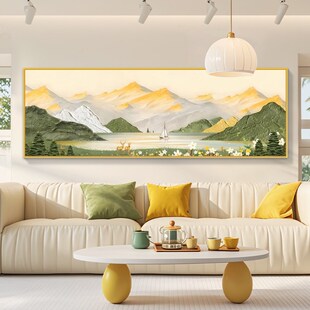 日照金山客厅装饰画山水手绘油画沙发背景墙挂画旭日东升高档壁画