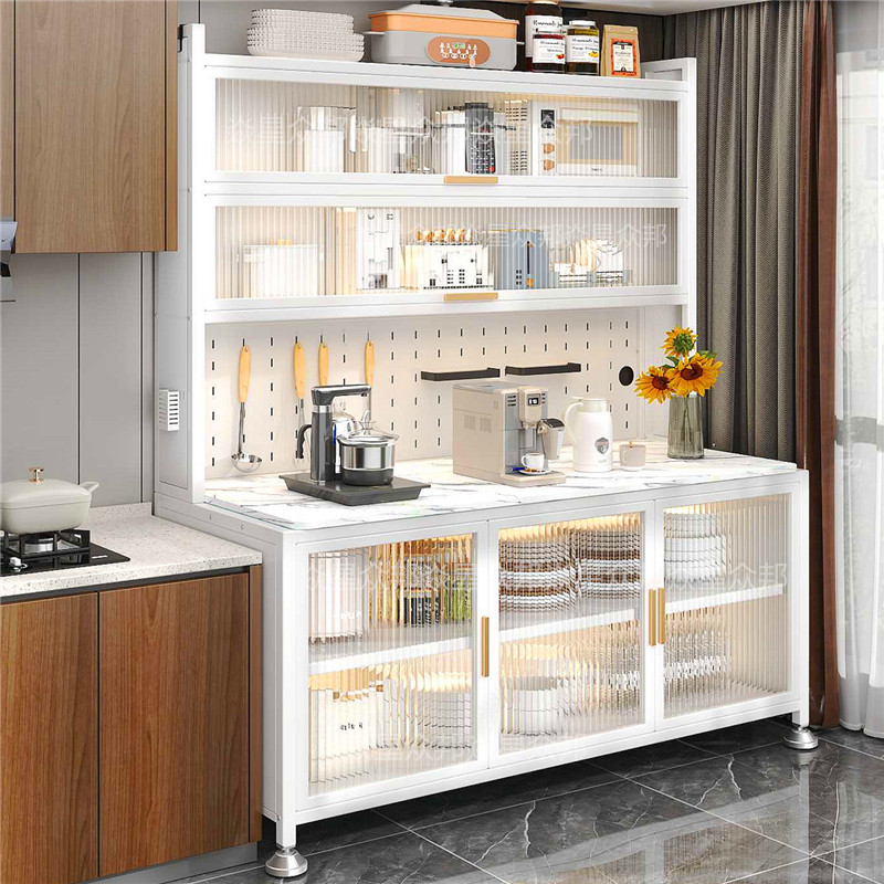 家用岩板厨房餐边储物置物架落地多层微波炉多功能收纳碗盘柜整体