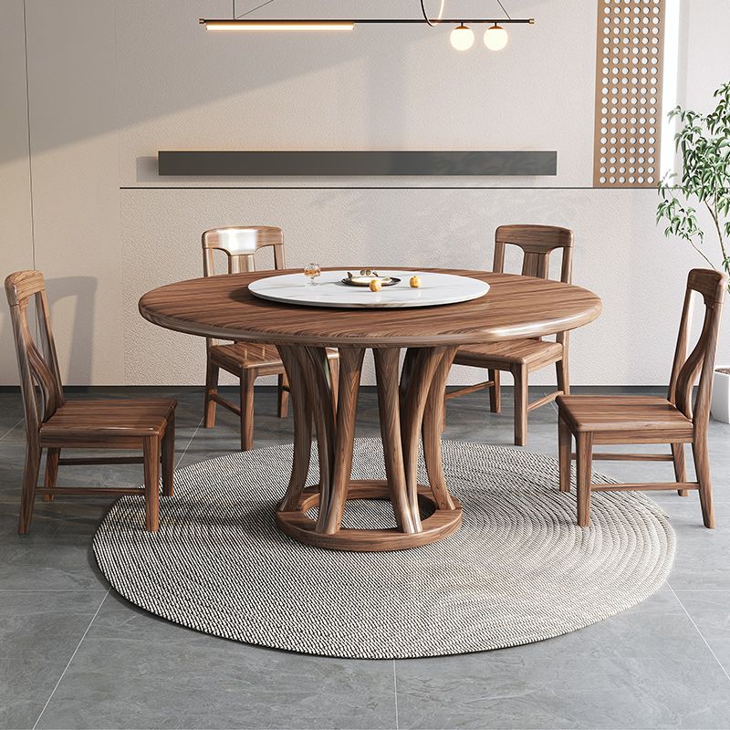 乌金木圆形实木餐桌转盘家用中式餐桌椅组合简约吃饭桌子新款圆桌