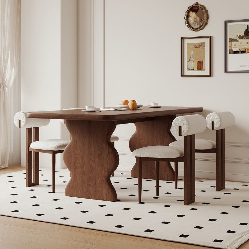 中古风实木餐桌高级法式复古家用长方形涟漪设计师小户型吃饭桌子