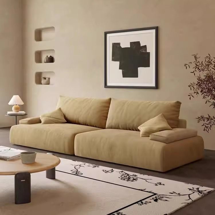 简约轻复古豆腐块布艺沙发客厅现代奶油风三人位直排布沙发小户型