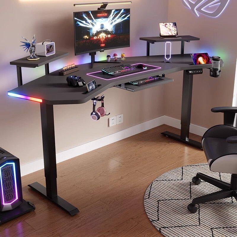 电动升降实木电脑桌家用学习桌竞桌电竞桌子办公桌智能书桌工作台