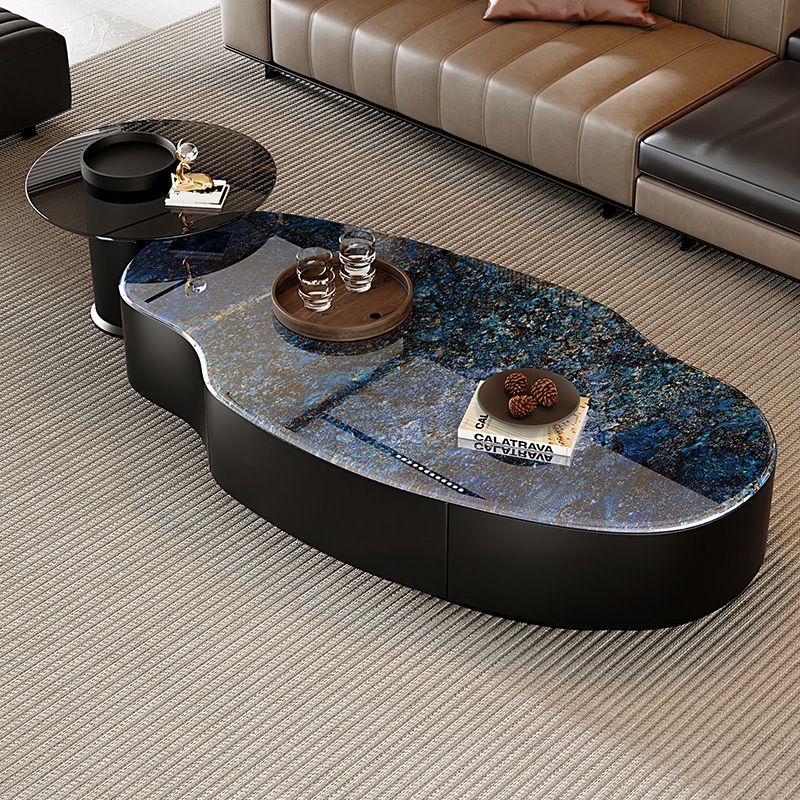 意式轻奢芒果现代岩板椭圆形茶几简约组合高级客厅家用新款小户型