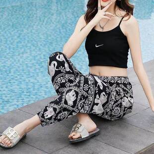 夏男女棉绸防蚊裤女民族风收脚加肥加大灯笼大象裤泰国旅游沙滩裤