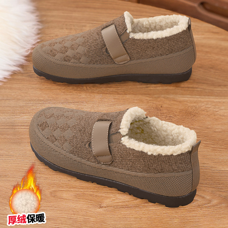 老北京棉鞋女冬加绒妈妈一脚蹬中老年保暖舒适加厚平底毛毛豆豆鞋