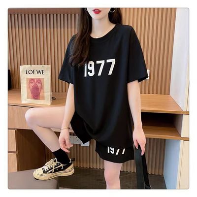 夏季套装女2025新款休闲减龄宽松运动服大码短袖短裤系炸街两件套