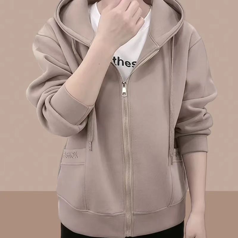 大码连帽卫衣外套女秋冬2025新款洋气重磅设计感百搭开衫刺绣上衣