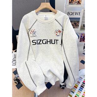 圆领设计薄款卫衣女款宽松套头韩版大码百搭显瘦春秋长袖潮牌上衣