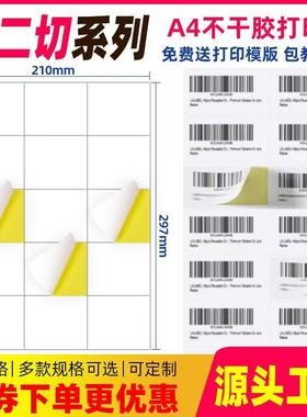 A4不干胶空白打印纸竖2刀内切割亚光面标签纸哑面贴纸6/9/12/15 18 21 24 27 30 33格枚不干胶标签条码打印纸
