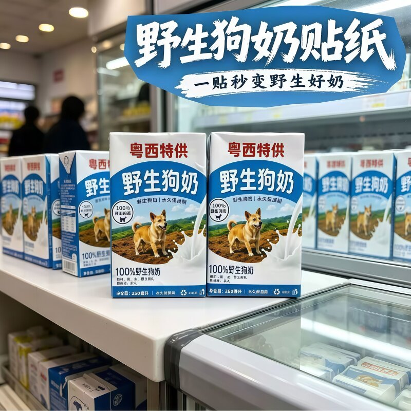 网红野生狗奶贴纸牛奶盒恶搞装饰