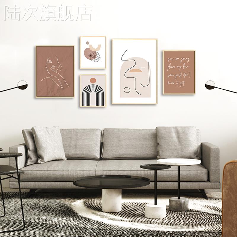 北欧装饰画莫兰迪组合画客厅沙发背景墙壁画简约线条人物抽象挂画图片