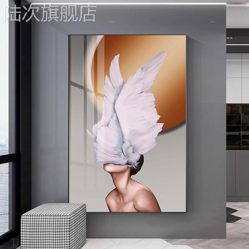 影拥 现代轻奢风格羽毛人物装饰画 餐厅玄关卧室挂画客厅沙发壁画图片