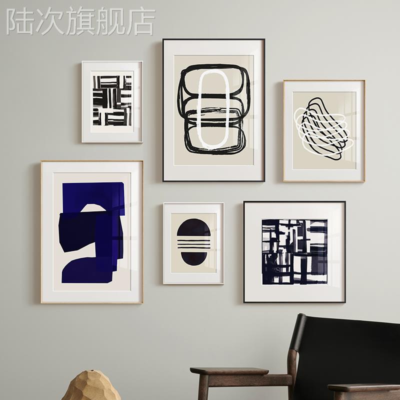 斯堪的纳维亚Normcore艺术客厅装饰画法式简约入口挂画抽象色块黑图片