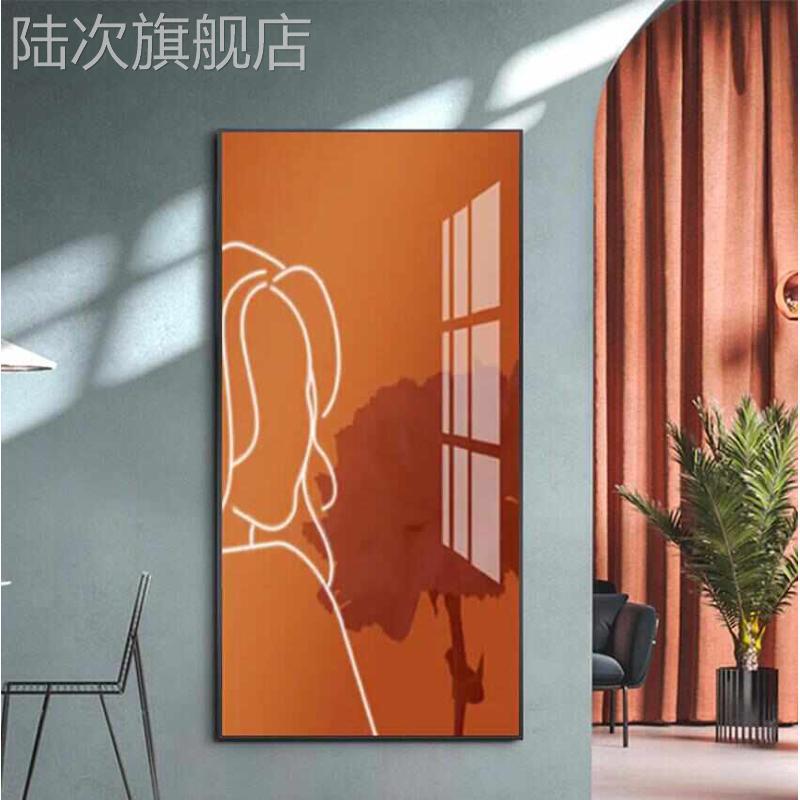 现代轻奢玄关装饰画竖版艺术人物走廊过道挂画客厅沙发落地画壁画图片
