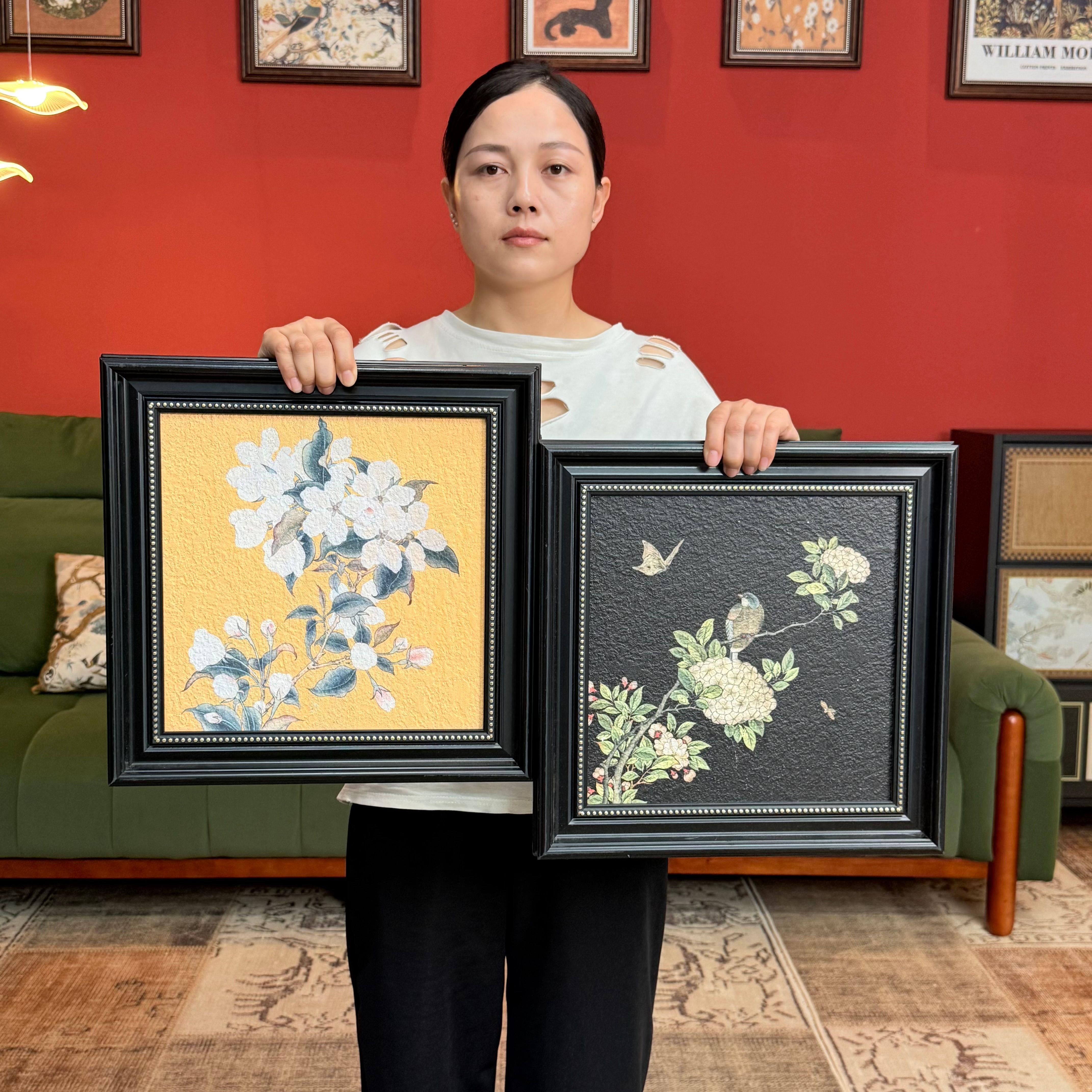 美式复古玄关法式中古风餐厅装饰画走廊挂画S035喜鹊二联44